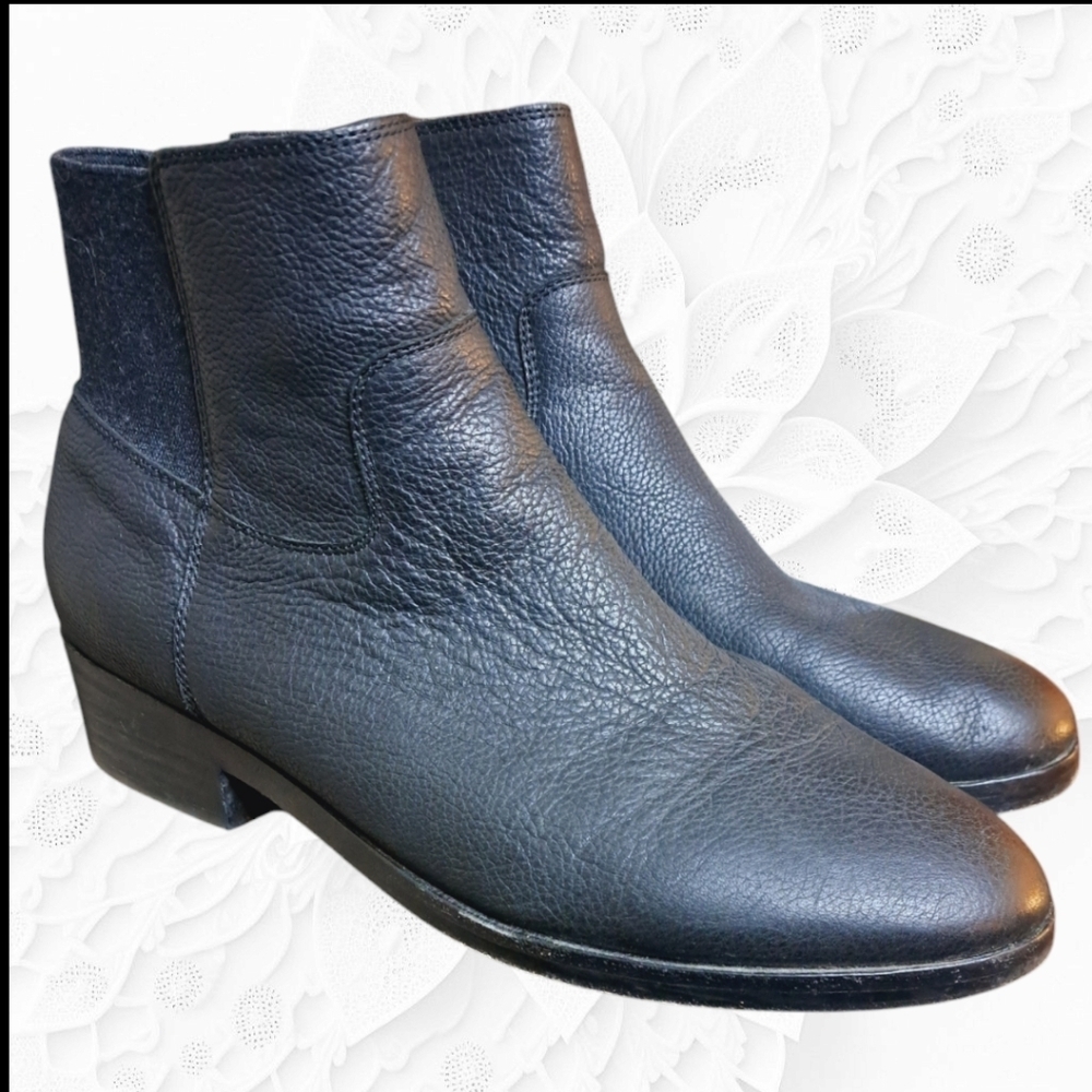 Eileen Fisher Beau Black Leather Block Heel Booties Size 9